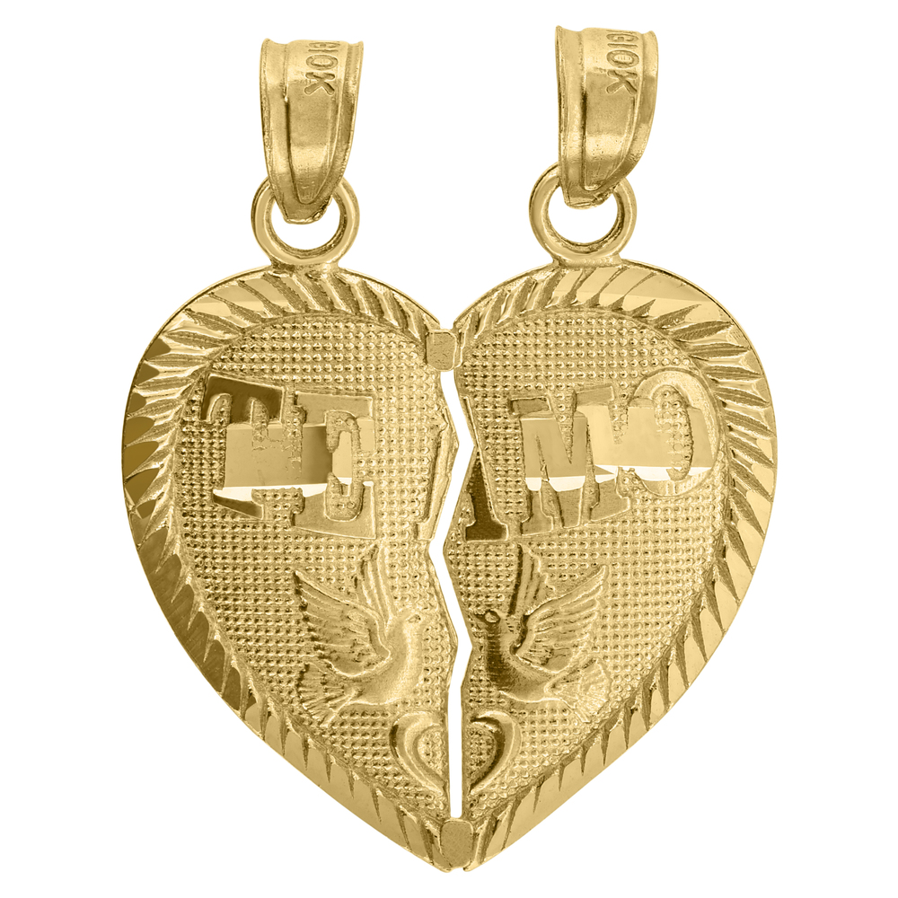 10kt 10k Yellow Gold Unisex Diamond-Cut Te Amo Broken Heart Peace Charm Pendant